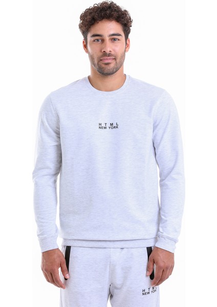 Erkek Gri Regular Fit Pamuklu Bisiklet Yaka Sweatshirt