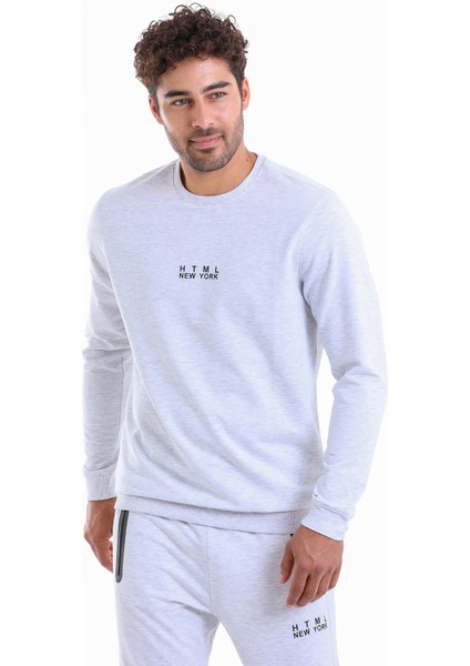 Erkek Gri Regular Fit Pamuklu Bisiklet Yaka Sweatshirt