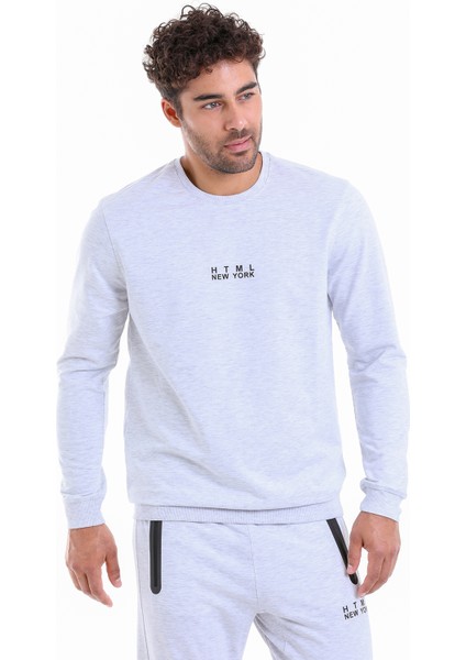 Erkek Gri Regular Fit Pamuklu Bisiklet Yaka Sweatshirt