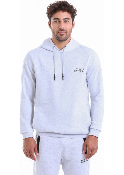 Erkek Gri Regular Fit Pamuklu Kapüşonlu Sweatshirt