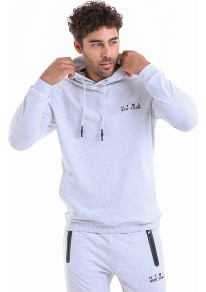 Erkek Gri Regular Fit Pamuklu Kapüşonlu Sweatshirt