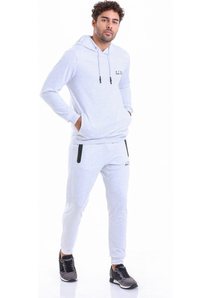 Erkek Gri Regular Fit Pamuklu Kapüşonlu Sweatshirt
