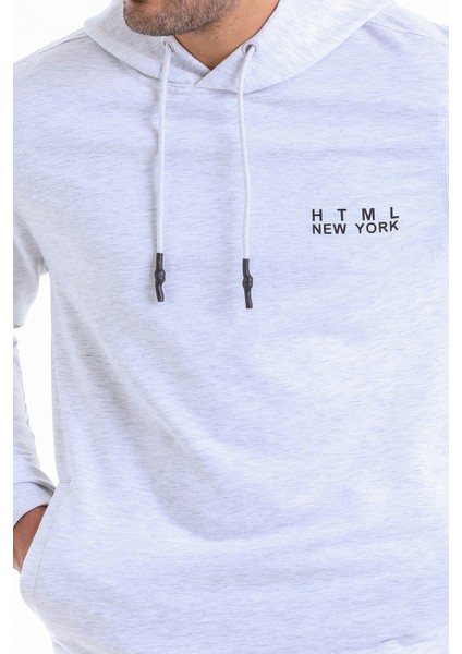 Erkek Gri Regular Fit Pamuklu Kapüşonlu Sweatshirt