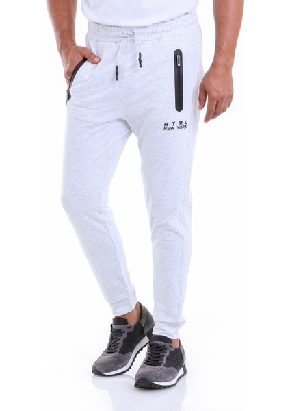 Erkek Gri Regular Fit Pamuklu Dar Paça Eşofman Altı