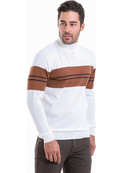 Erkek Beyaz Regular Fit Yünlü Desenli Balıkçı Yaka Triko Kazak modelleri