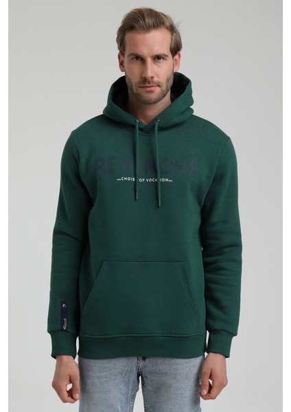 Kapüşonlu Koyu Yeşil Slim Fit Sweatshirt 22FWM64031