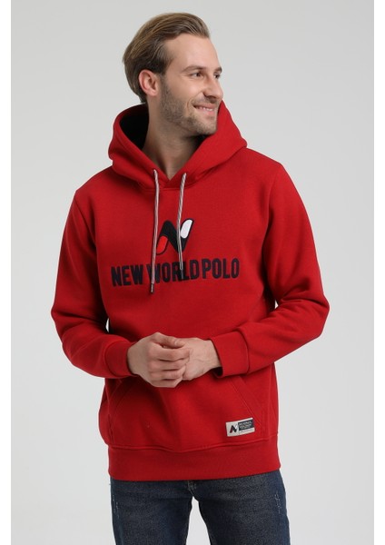 New World Polo Kapüşonlu Kırmızı Slim Fit Sweatshirt 22FWM64032