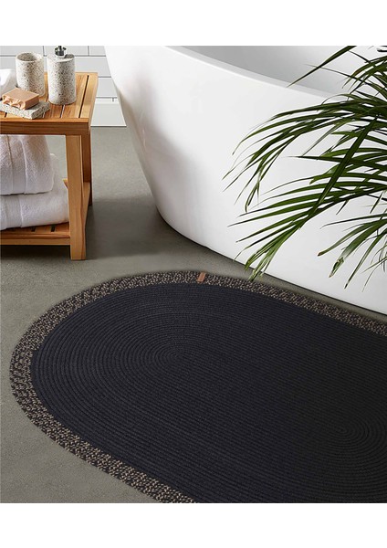 Cesta El Yapımı Pamuklu Siyah Jüt Hasır Dekoratif Kilim 9005