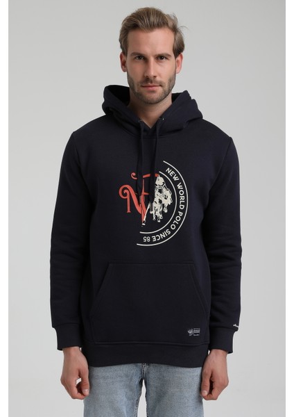 Kapüşonlu Lacivert Slim Fit Sweatshirt 22FWM64030