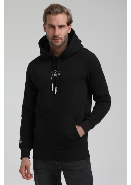 Kapüşonlu Siyah Slim Fit Sweatshirt 22FWM64034 modelleri