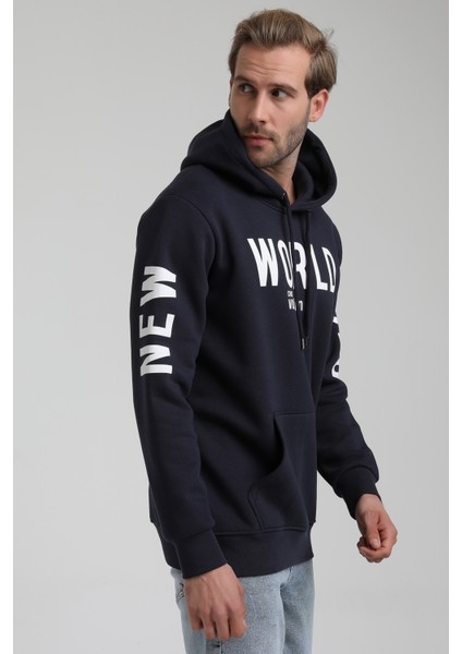 Kapüşonlu Lacivert Slim Fit Sweatshirt 22FWM64035