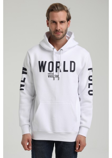 Kapüşonlu Beyaz Slim Fit Sweatshirt 22FWM64035