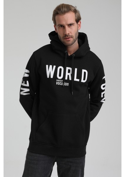 Kapüşonlu Siyah Slim Fit Sweatshirt 22FWM64035 modelleri