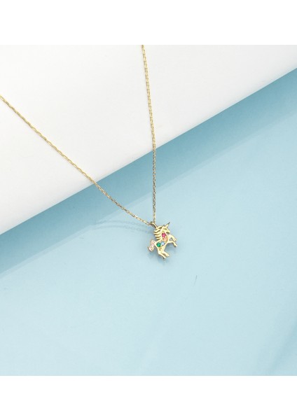 925 Ayar Gümüş Taşlı Unicorn Kolye ( Altın )