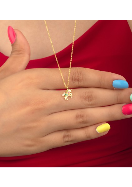 925 Ayar Gümüş Taşlı Unicorn Kolye ( Altın ) fırsatları