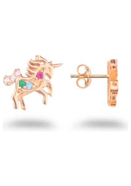 925 Ayar Gümüş Taşlı Unicorn Küpe ( Rose )