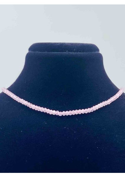 Pembe Kuvars Doğal Taş Kolye Faset Kesim 2*3 mm