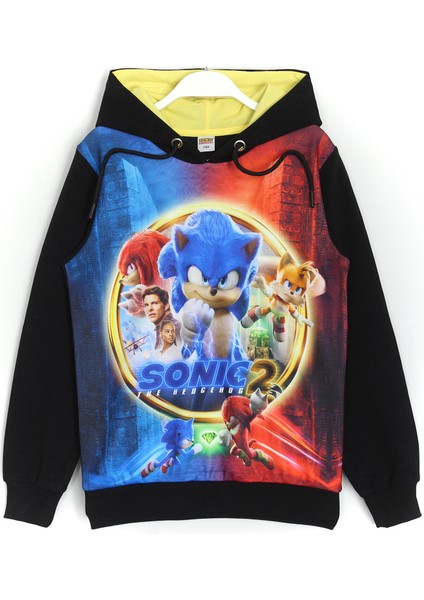 Kirpi Sonic The Hedgehog 2 Baskılı Erkek Çocuk Sweatshirt Hoodie Siyah Renk
