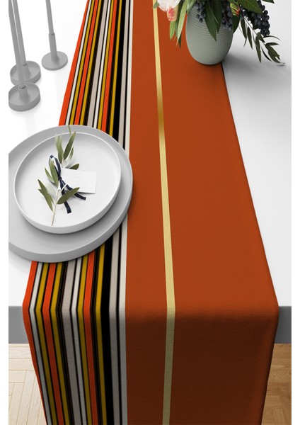 Turuncu Premium Tay Tüyü Dokuma Leke Tutmaz Kumaş Masa Örtüsü Runner 40X140CM RNR463