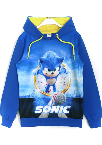 Kirpi Sonic The Hedgehog Baskılı Erkek Çocuk Sweatshirt Hoodie Saks Renk