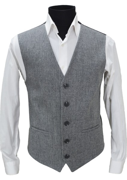 Erkek Yelek V Yaka Gri Desenli 50429 Xl