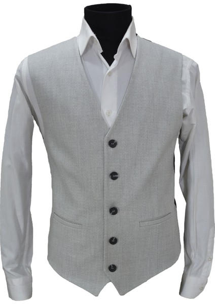 Erkek Yelek V Yaka Açık Gri Balık Sırtı 50434 M