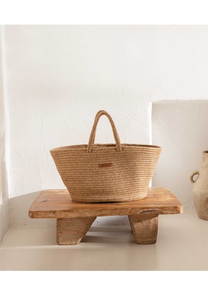 Cesta El Yapımı Pamuklu Natural Hasır Çanta Plaj Gündelik Dekoratif Çanta 26x57cm