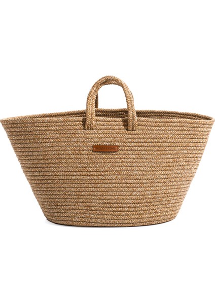 Cesta El Yapımı Pamuklu Natural Hasır Çanta Plaj Gündelik Dekoratif Çanta 26x57cm
