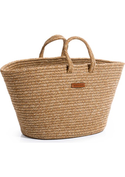 Cesta El Yapımı Pamuklu Natural Hasır Çanta Plaj Gündelik Dekoratif Çanta 26x57cm