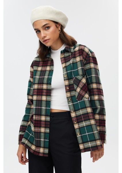 Ekose Tek Cep Kadın Gömlek