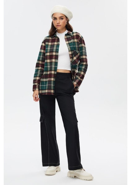 Ekose Tek Cep Kadın Gömlek modelleri