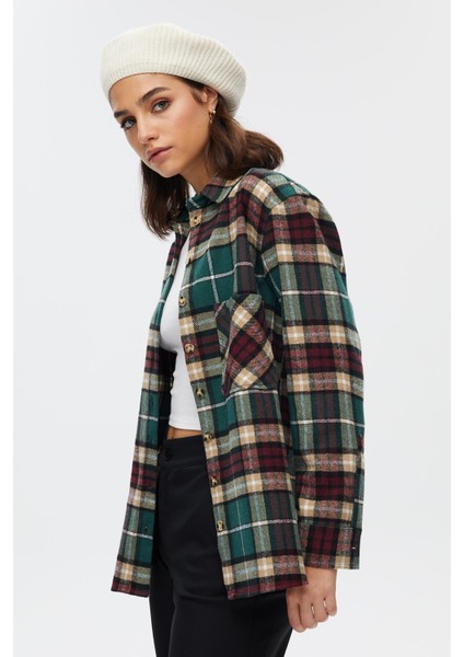 Ekose Tek Cep Kadın Gömlek fırsatları