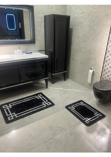 Lateks Taban Su Geçirmez Saçaksız (60X100 - 60X50) Ikili Banyo Paspas Takımı