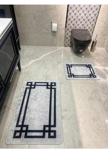 Lateks Taban Su Geçirmez Saçaksız (60x100 - 60X50) Ikili Banyo Paspas Takımı