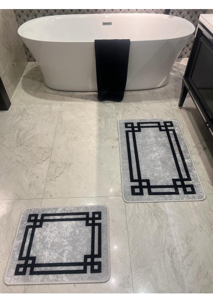 Lateks Taban Su Geçirmez Saçaksız (60x100 - 60X50) Ikili Banyo Paspas Takımı