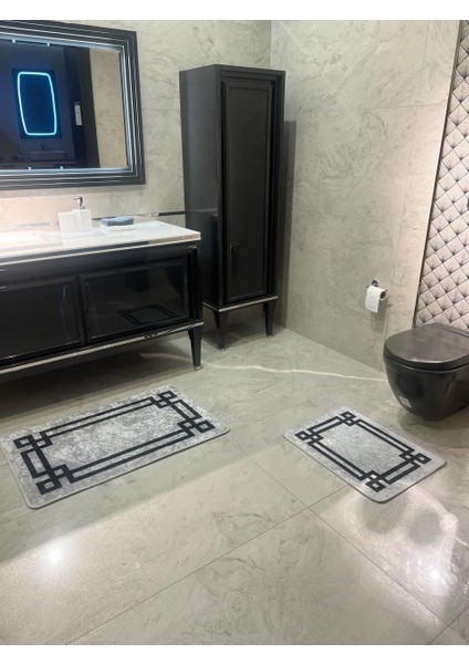 Lateks Taban Su Geçirmez Saçaksız (60x100 - 60X50) Ikili Banyo Paspas Takımı