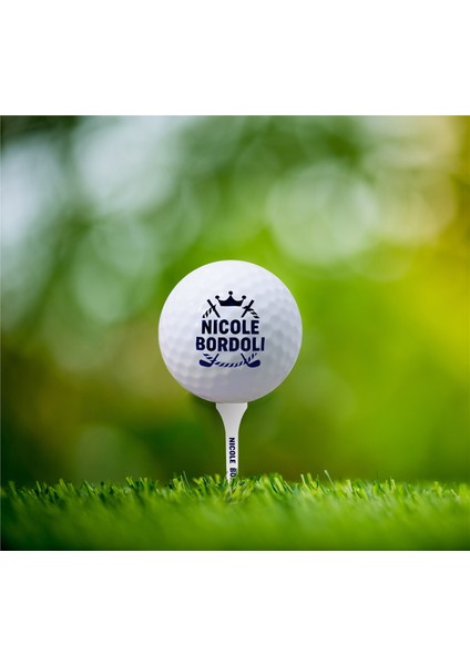 Nıcole Bordolı - Golf Severler Için Profesyonel Ahşap Kutulu Golf Seti, 2 Gerçek Golf Topu ve 50 Adet Tee, Isim Baskılı Golf Topu, Tee, Golf Aksesuarları