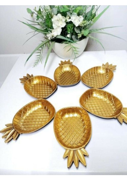 Uray Toptan Ananas Figürlü Çerezlik - Gold  Sunumluk 3 Lü Set