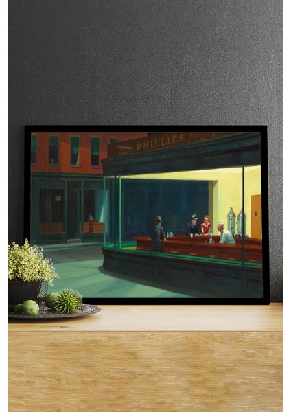 Nighthawks - Edward Hopper Sanatsal Çerçeveli Tablo