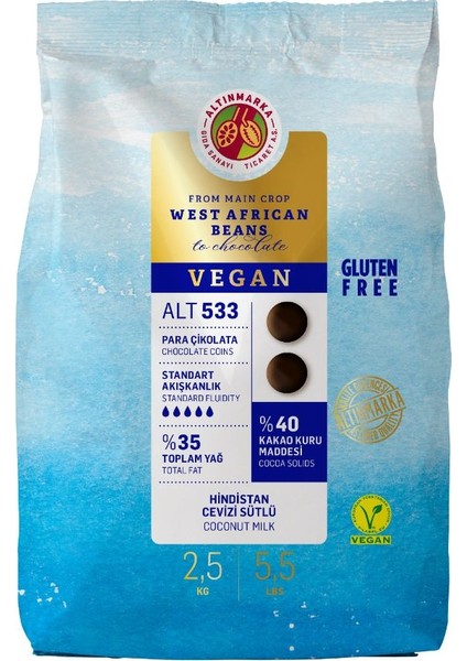 Alt533 Hindistan Cevizi Sütlü Vegan Mini Para Çikolata  2,5  kg