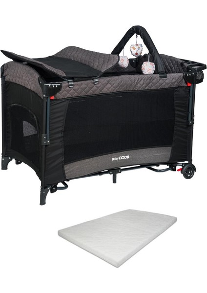 Babydoor Mia Comfort Anne Yanı Park Yatak Oyun Parkı 70X110 +Yatak Antrasit