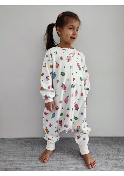 Kışlık Uzun Kollu Uyku Tulumu Pembe Ev Desenli 20-24 Derece