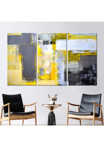 3 Parçalı Kanvas Tablo, Sarı ve Gri Baskı, Çağdaş Kanvas, Modaya Uygun Sanat, Minimal Kanvas,