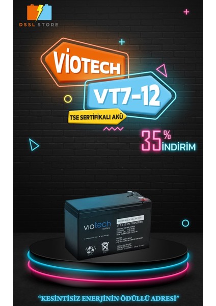 Vt7-12 12V 7AH 12V 7AH Tam Bakımsız Kuru Akü, Ups Aküsü