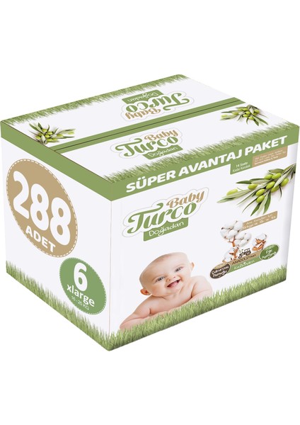 Bebek Bezi Doğadan Beden:6 (16-25 kg) Xlarge 288 Adet Süper Avantaj Paket