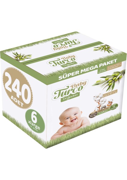 Bebek Bezi Doğadan Beden:6 (16-25 kg) Xlarge 240 Adet Süper Mega Paket