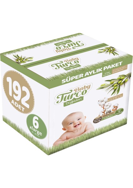Bebek Bezi Doğadan Beden:6 (16-25 kg) Xlarge 192 Adet Süper Aylık Paket