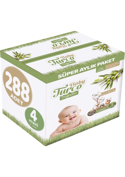 Bebek Bezi Doğadan Beden:4 (8-14 kg) Maxi 288 Adet Süper Aylık Paket