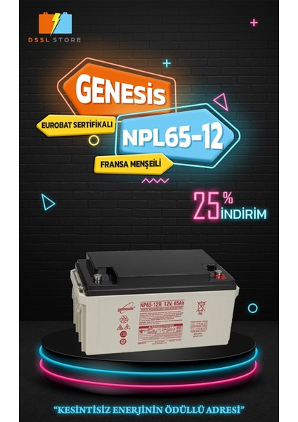 NP65-12 12V 65AH Vrla Kuru Akü, Uzun Ömür Beklentili, Ups Aküsü