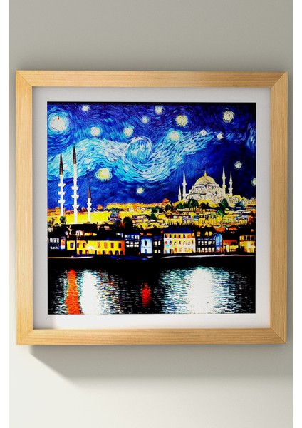 Ahşap Çerçeveli Tablo Çerçeveli Ahşap Dekor Tablo Seti Dekoratif Tablo Van Gogh Istanbul Manzarası
